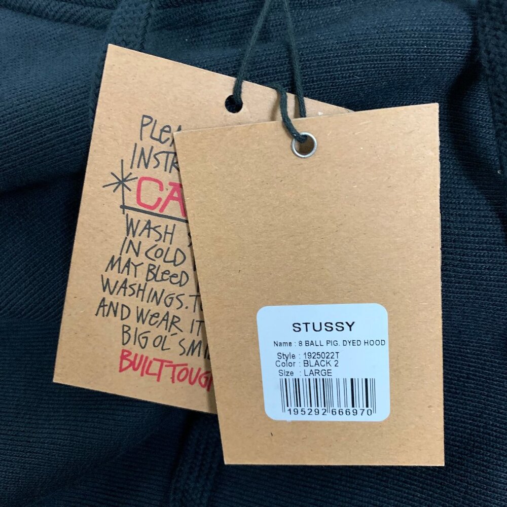 Stussy Men's 8 Ball Pig Dyed Black Hoodie Large - Picture 10 of 12